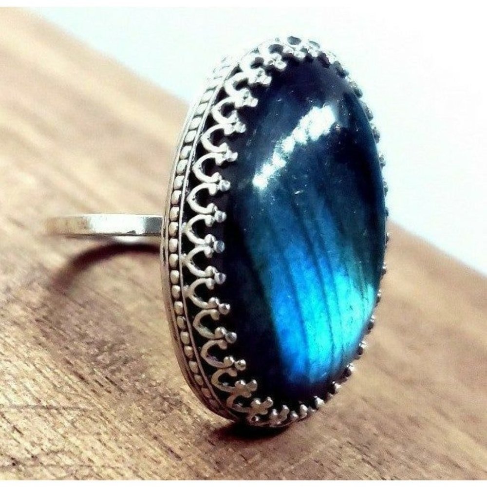 Sterling silver blue labradorite crystal ring handmade